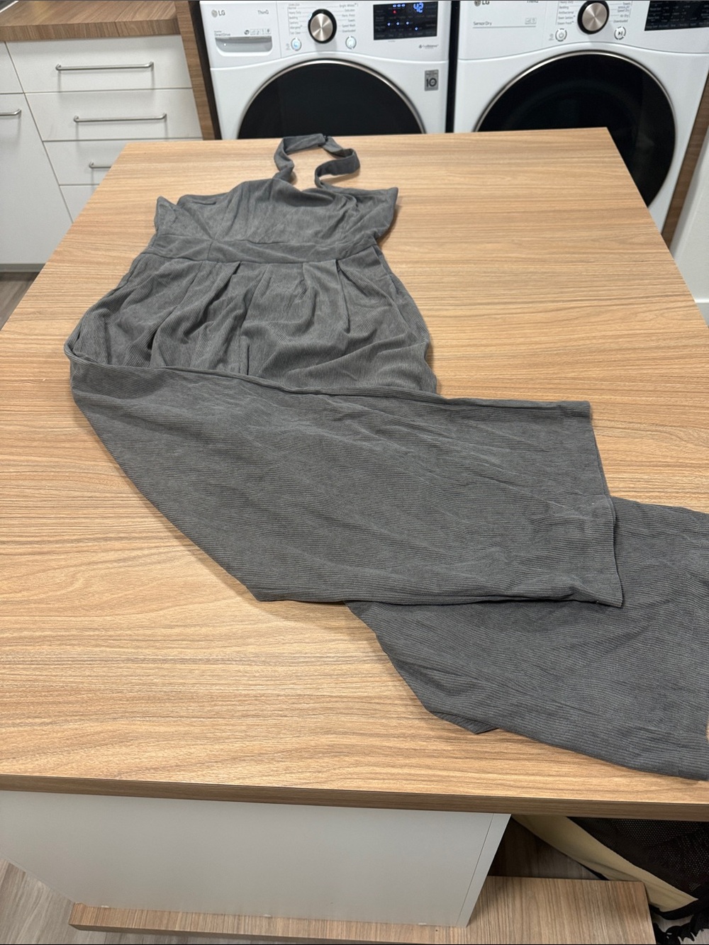 Gray Ribbed knit halter jumpsuit